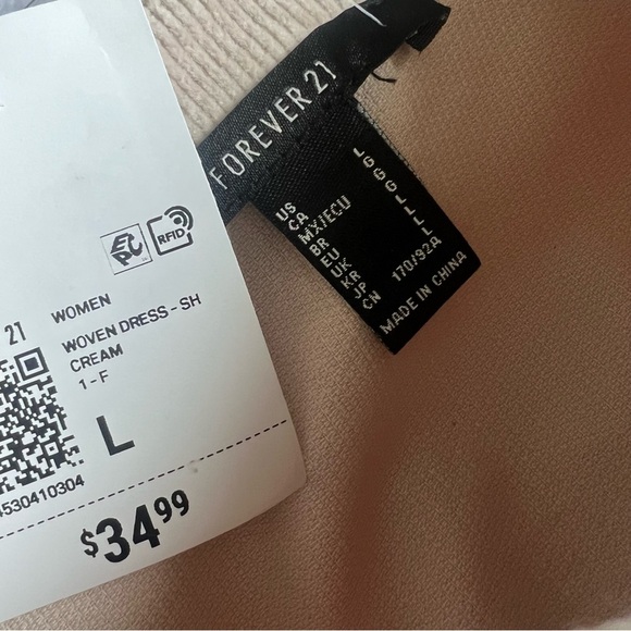 Forever 21 Cream Corduroy Shirt Dress Long Sleeve A-Line Exposed Buttons - Picture 11 of 12